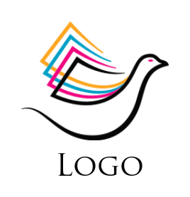 pet logo pigeon with colorful paper sheet wings