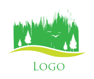 create a logo landscape pine trees and brushed