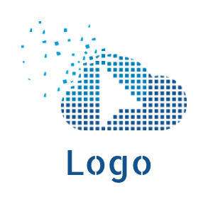 design an IT logo pixels forming cloud shape with negative space arrow