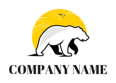 animal logo polar bear front of sun with birds