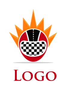 sports logo icon racing track and flag merged with safety helmet - logodesign.net