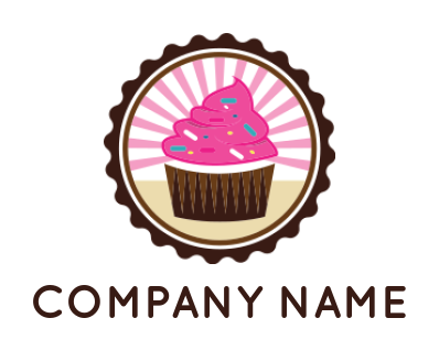 restaurant retro pink cupcake in badge with rays