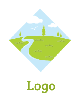 a landscape logo river and grass in rhombus shape