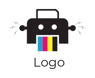 printing logo maker robot with colorful tongue and signals