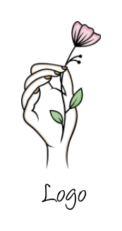 beauty logo hand holding rose with leaves