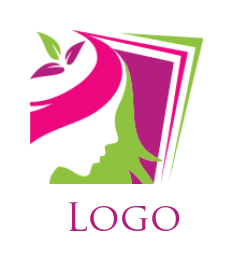 design a beauty logo side profile girl in square with flower in hair 