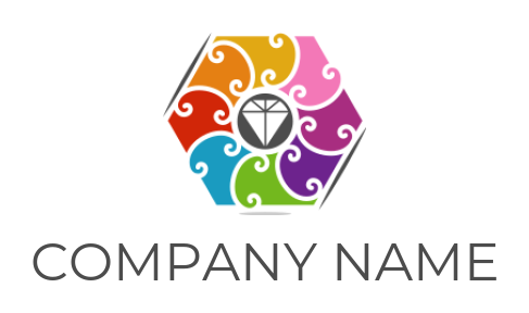 gemstones logo online swirls around diamond inside hexagon - logodesign.net