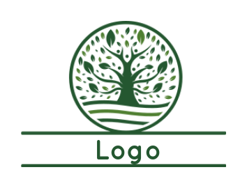 landscape logo tree inside circle with leaves
