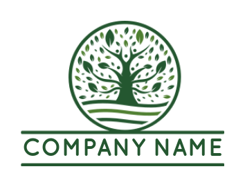 landscape logo tree inside circle with leaves