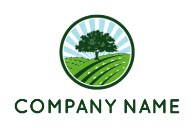 agriculture logo illustration tree on farm field