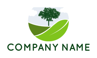 make a landscape logo tree on leaf and fields