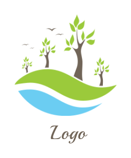 create a landscape logo with trees and waves 