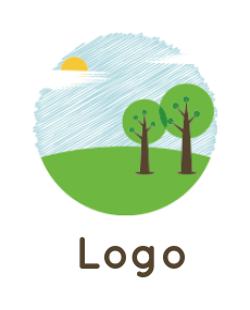 landscape logo trees on land with sun and cloud