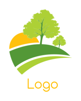 create a landscape logo trees hills and the sun 
