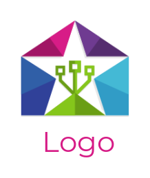 design an IT logo triangles forming star with USB sign 