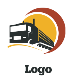 create a transportation logo truck front of sun with swoosh 