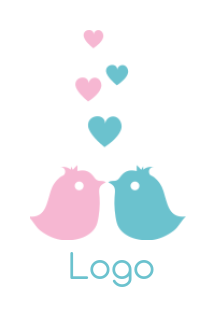 pet logo two love birds with hearts floating up
