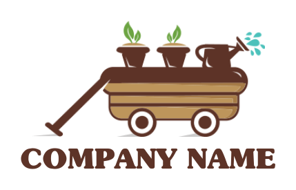 gardening logo watering can and plants on wagon