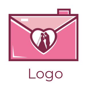 make a photography logo wedding couple in heart lens camera - logodesign.net
