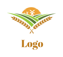 agriculture logo windmill on fields wheat crop