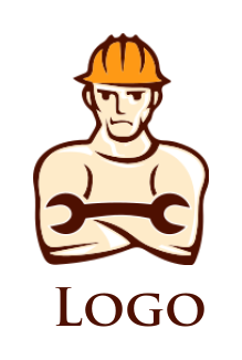 construction logo worker in helmet with wrench