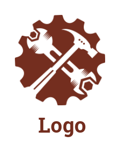 create an engineering logo wrench & hammer inside gear