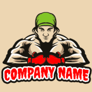 sports logo muscled man in boxing gloves