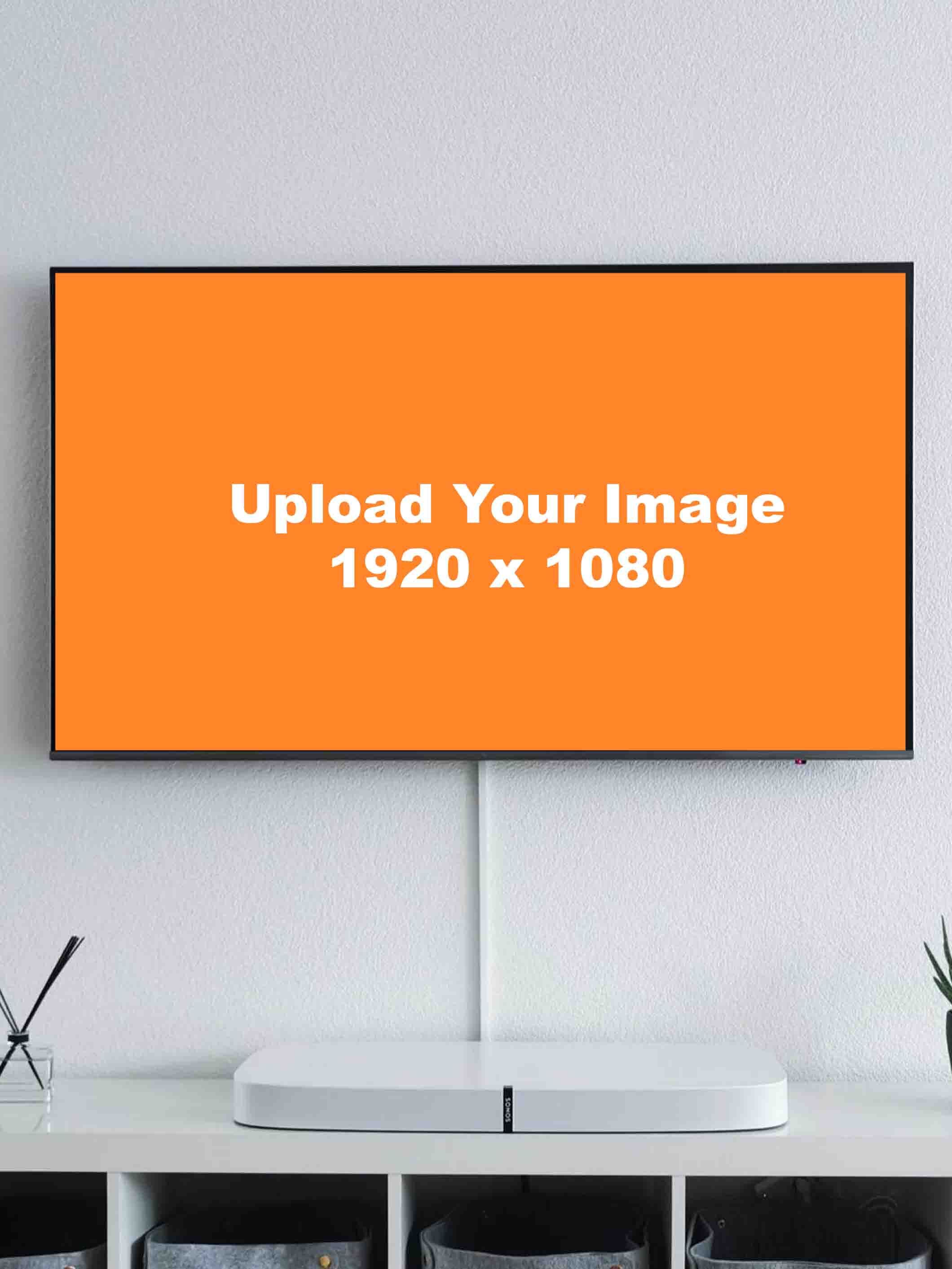 Widescreen LED TV mockup on wall with TV box 