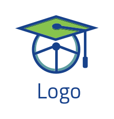 driving school logo steering wheel grad cap