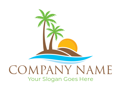 travel logo maker abstract island with palm trees - logodesign.net