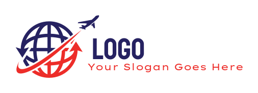 make a logistics logo arrows around globe with airplane trailing swoosh