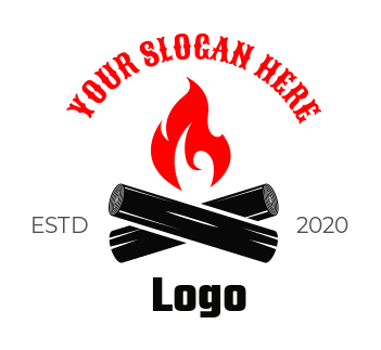 make a travel logo camp fire on logs