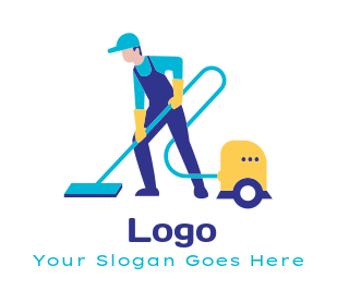 cleaning logo template man with vacuum cleaner