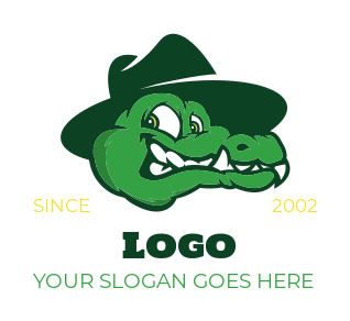 Create a logo of crocodile cartoon with hat 