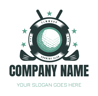 sports logo crossed golf clubs ball in center