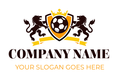 design a sports logo crown & soccer ball in shield with lion 
