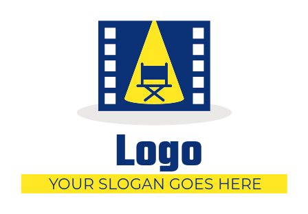 director chair in spotlight in film strip logo sample