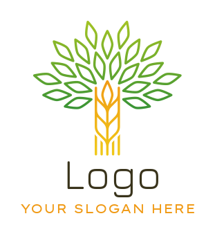 agriculture logo wheat leaves tree made of line