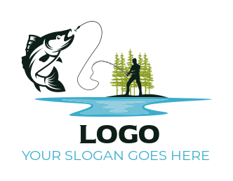 make a travel logo man fishing on a lake