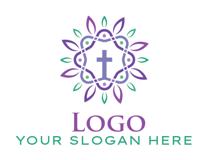 religious logo cross in mandala flower