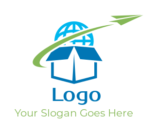 logistics logo globe inside box with paper plane