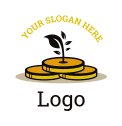 investment logo template gold coins and plant
