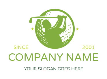 sports logo golf player with club in golf ball