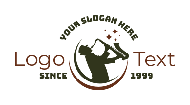 jazz musician playing saxophone in crescents logo design