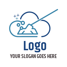 cleaning logo line art mop in clouds