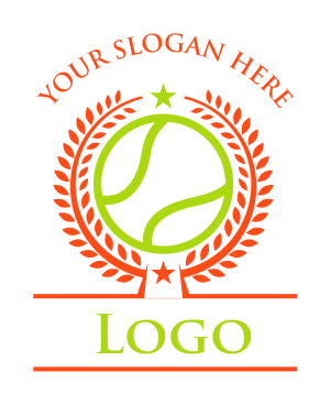 line art tennis ball in laurel wreath and stars logo creator