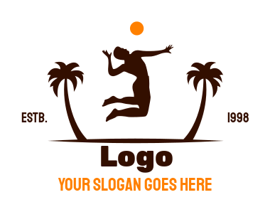 sports logo volleyball player between palm trees