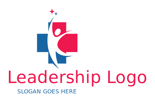 medical logo cross with happy swoosh person