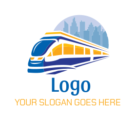 metro train with cityscape logo idea