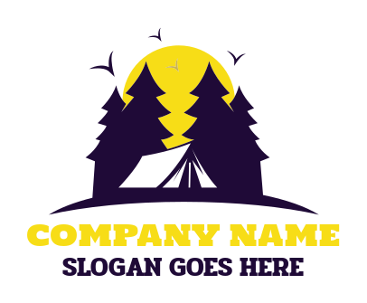 travel logo icon camping tent with pine trees